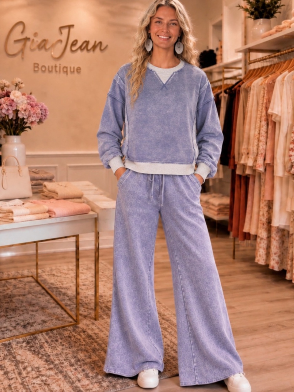 ❤️ ZENANA “KRISTEN“ ZENANA TWO PIECE ACID WASH SWEAT SUIT COLOR BLOCK SET PLUS